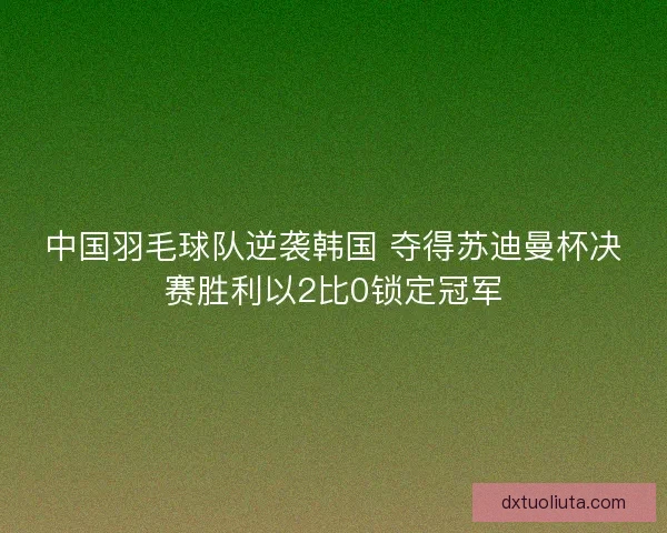 中国羽毛球队逆袭韩国 夺得苏迪曼杯决赛胜利以2比0锁定冠军