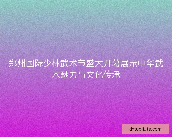 郑州国际少林武术节盛大开幕展示中华武术魅力与文化传承
